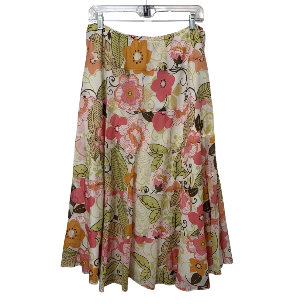 Vintage Whimsical Floral Tiered Midi Skirt 12P Fairy Retro Hippie Boho Festival